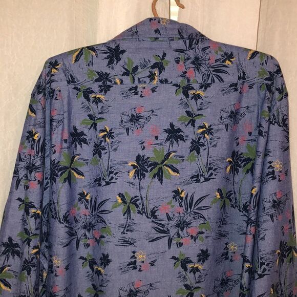 Nautica XXL Chambray Tropical Print Blue Button Down Casual Long Sleeve Shirt - Picture 5 of 13